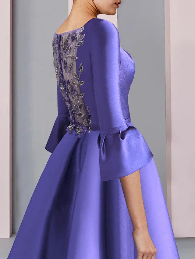 Wholesale A-Line Mother of the Bride Dress Formal Party Elegant Scoop Neck Floor Length Satin 3/4 Length Sleeve with Bow(s) Pleats Embroidery