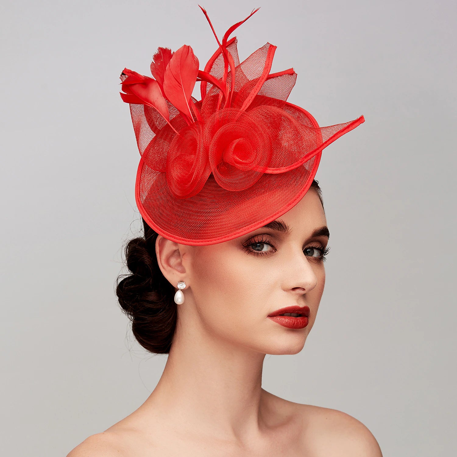 Wholesale Fascinators Feather Net Kentucky Derby Hat Fascinators Headpiece with Feather Floral Flower 1PC Wedding Horse Race Ladies Day Melbourne Cup Headpiece