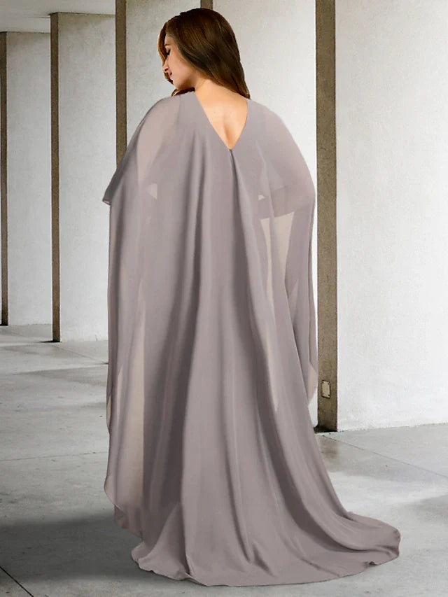 Wholesale A-Line Plus Size Curve Mother of the Bride Dresses Elegant Dress Formal Sweep / Brush Train Sleeveless Jewel Neck Chiffon with Slit