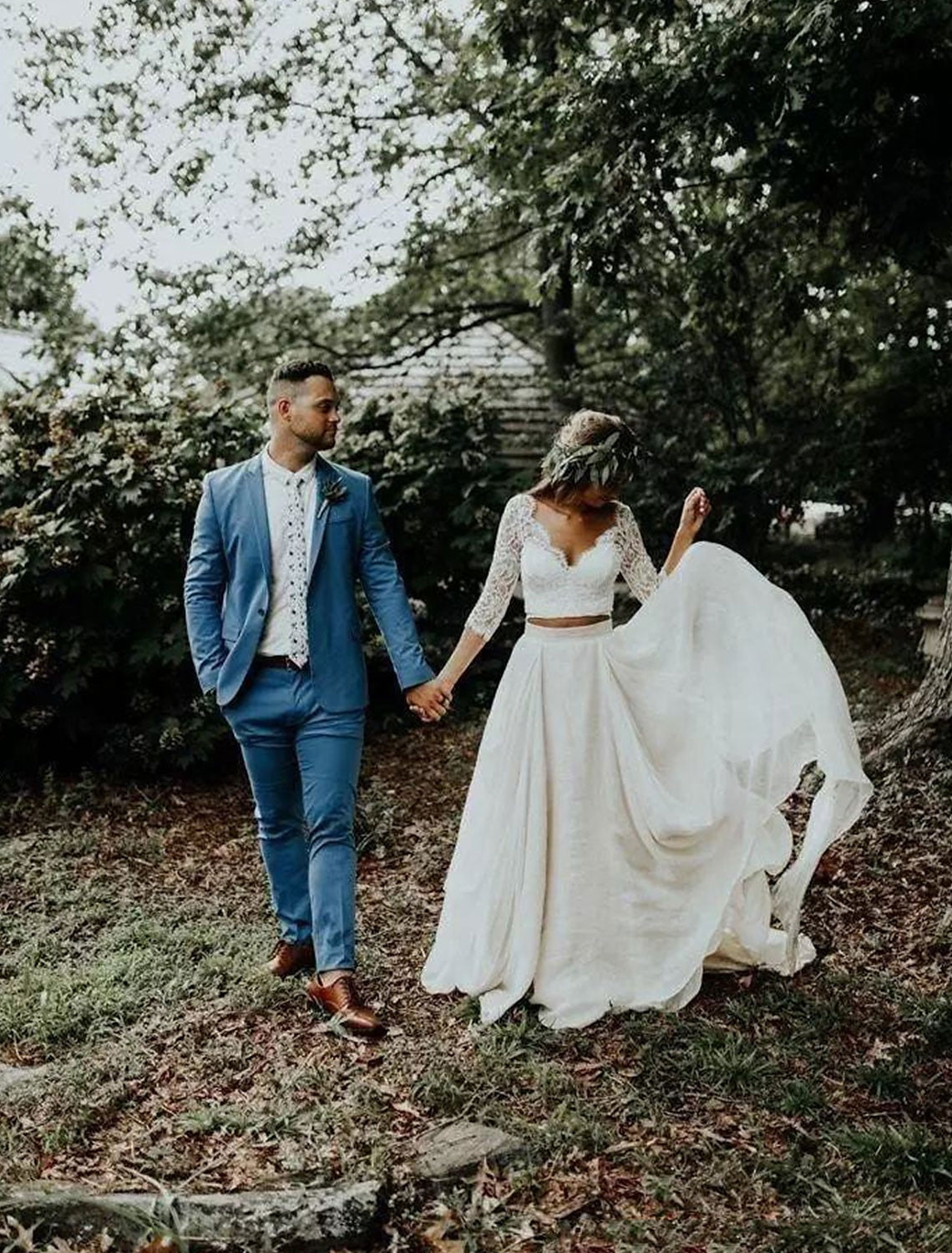 Wholesale  Boho Wedding Dresses Ball Gown V Neck 3/4 Length Sleeve Sweep / Brush Train Chiffon Bridal Suits Bridal Gowns With Pleats 2023 Summer Wedding Party, Women's Clothing