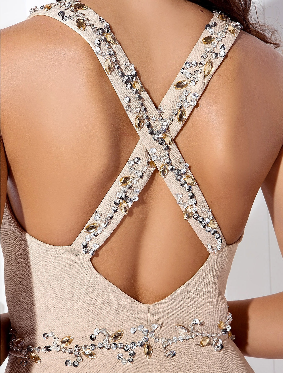 Wholesale  Sheath / Column Beautiful Back Dress Wedding Guest Prom Floor Length Sleeveless Halter Neck Spandex Crisscross Back with Beading