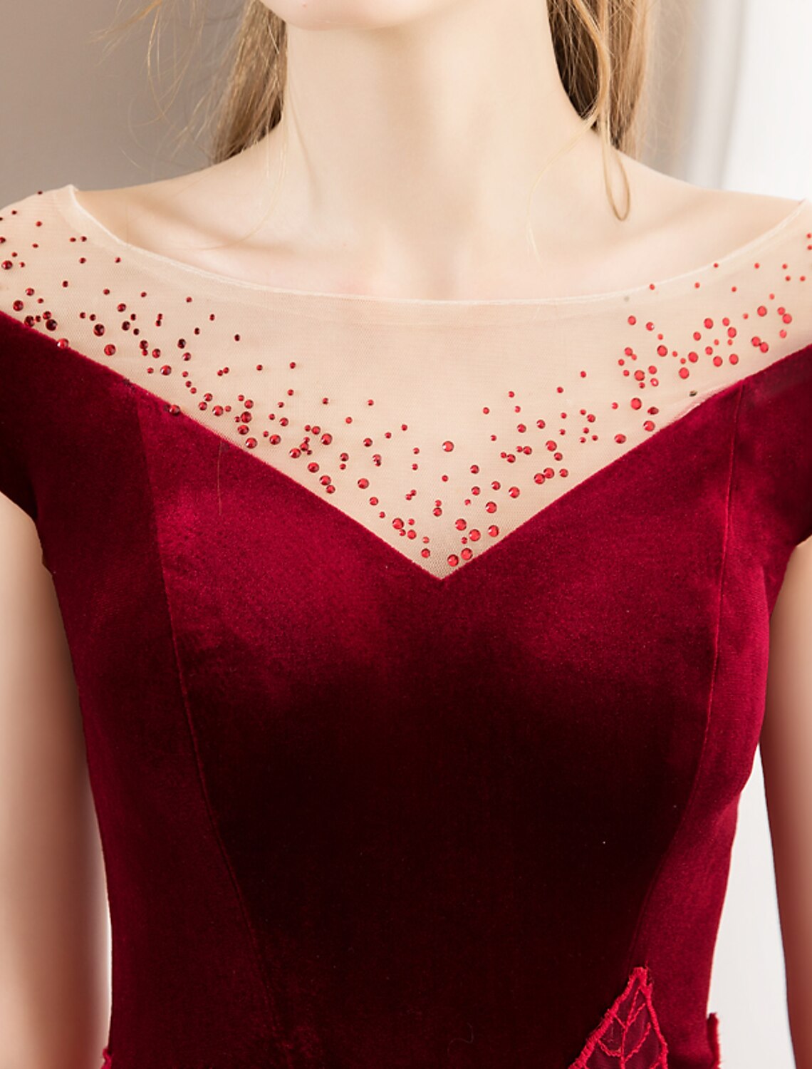 Wholesale  A-Line Prom Dresses Glittering Dress Engagement Prom Floor Length Short Sleeve Jewel Neck Tulle with Pleats Crystals Pattern / Print