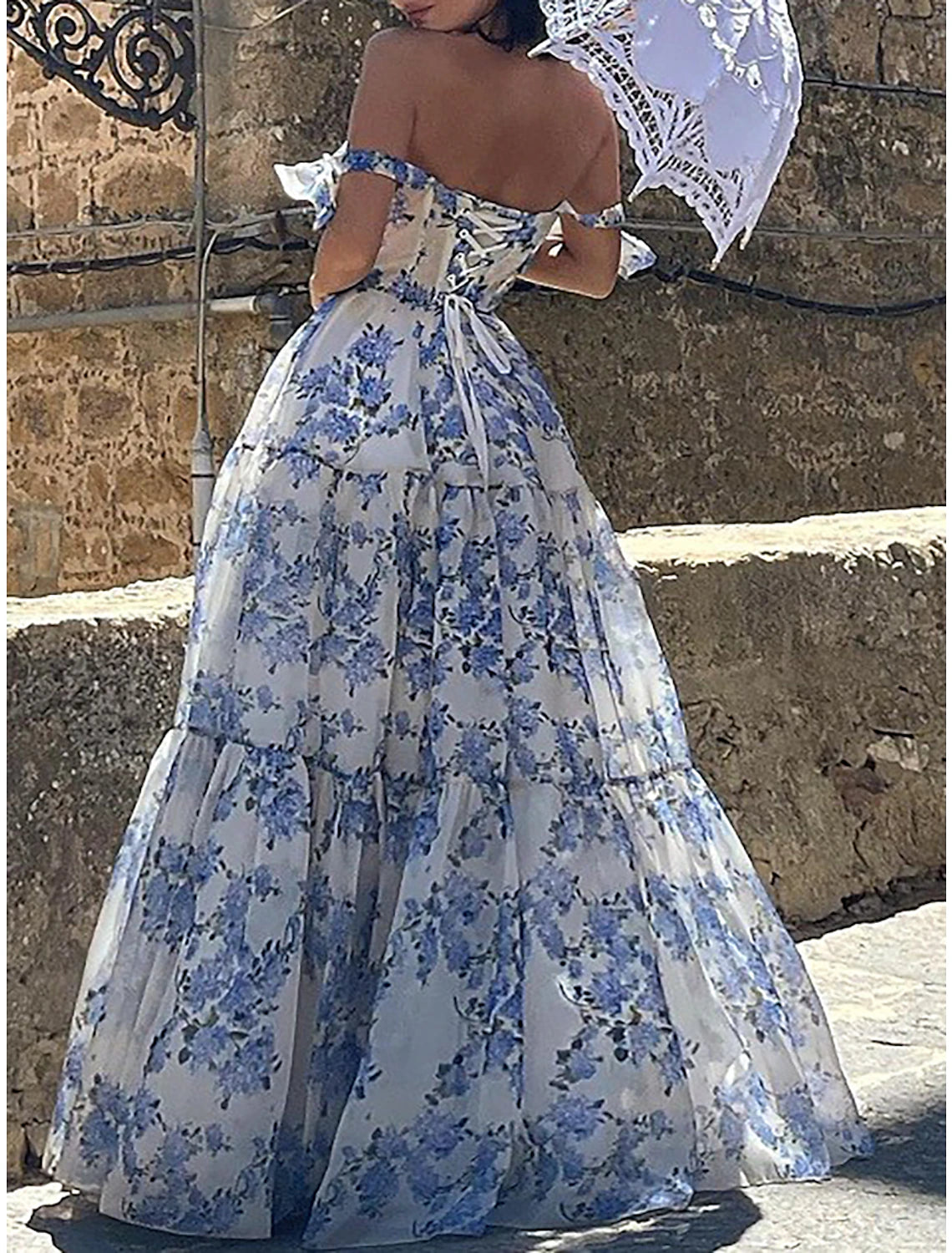 Wholesale Women's Prom Dress Party Dress Homecoming Dress Long Dress Maxi Dress Light Purple Sleeveless Print Print Summer Fall Autumn Spaghetti Strap Mature