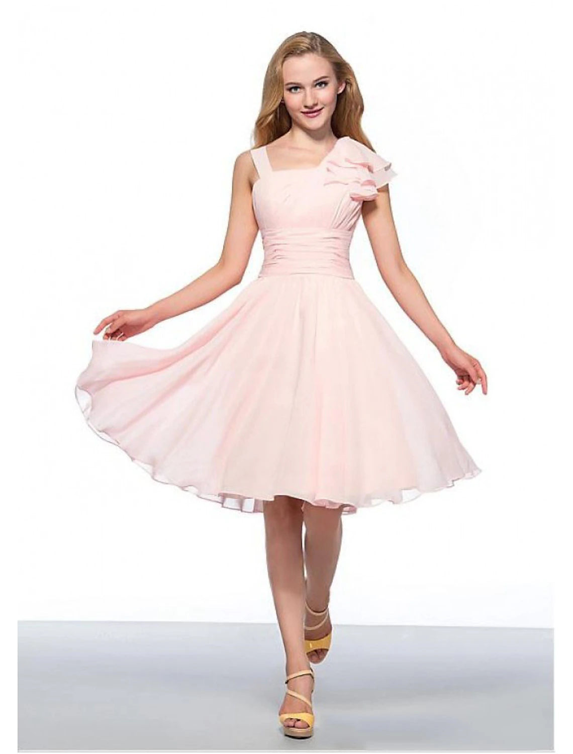 Wholesale A-Line Empire Elegant Engagement Cocktail Party Dress Jewel Neck Sleeveless Knee Length Chiffon with Ruched