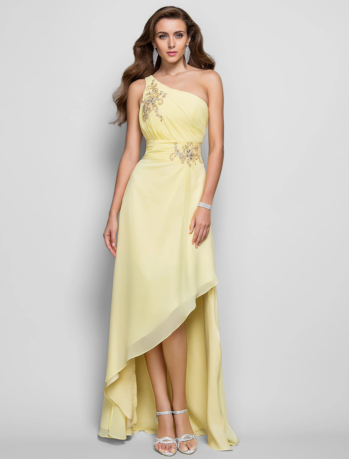 Wholesale  Sheath / Column Elegant Dress Wedding Guest Cocktail Party Asymmetrical Sleeveless One Shoulder Bridesmaid Dress Chiffon with Beading Slit Appliques