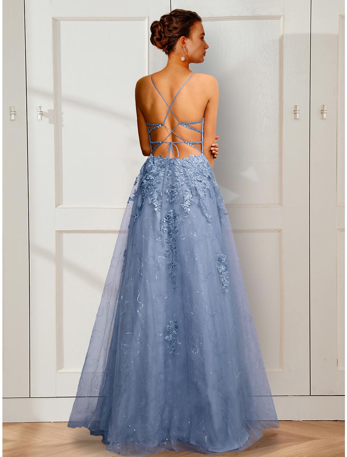 Wholesale  A-Line Prom Dresses Floral Dress Party Wear Prom Floor Length Sleeveless Spaghetti Strap Satin with Appliques