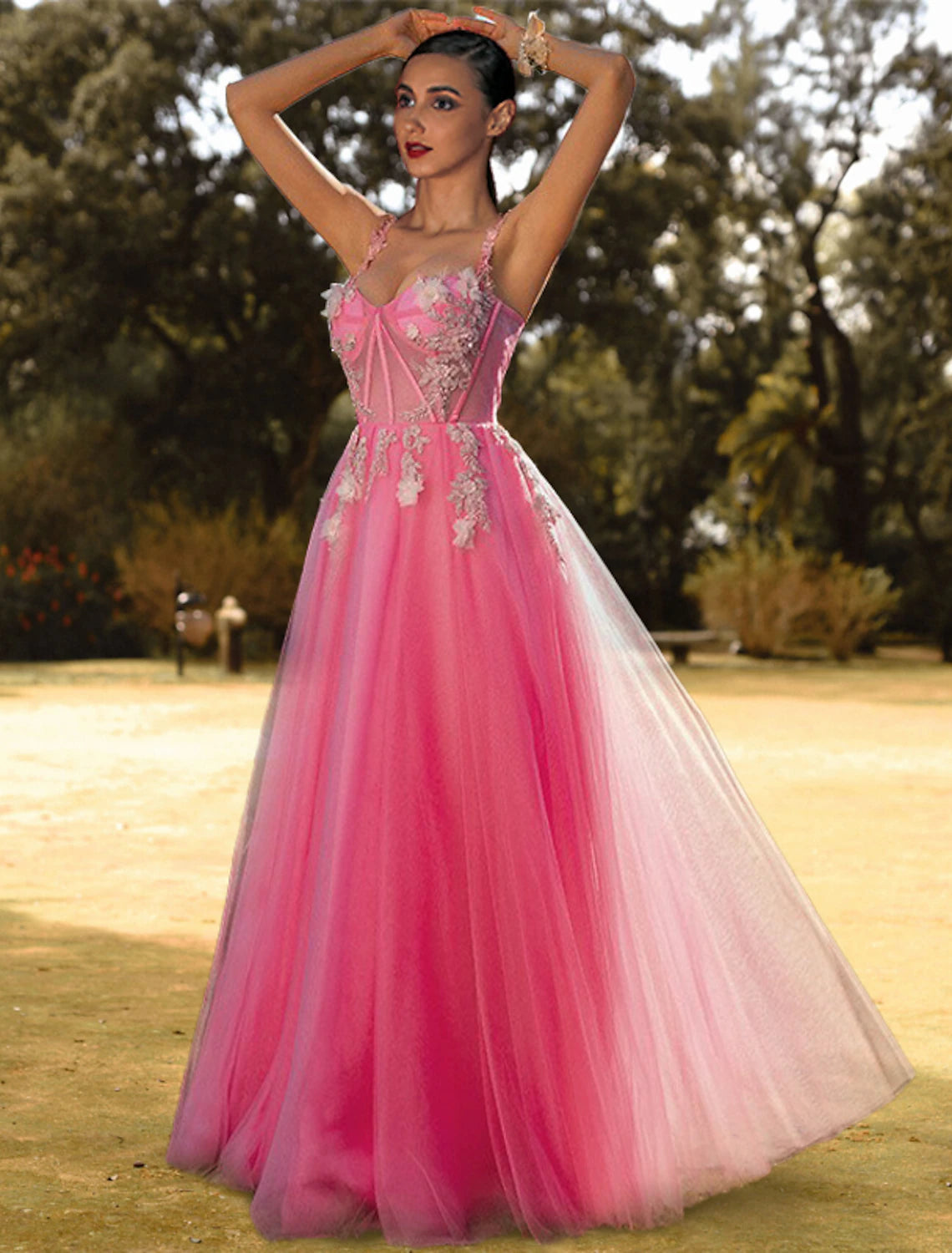 Wholesale  A-Line Corsets Puffy Prom Birthday Dress Sweetheart Neckline Sleeveless Floor Length Tulle with Appliques
