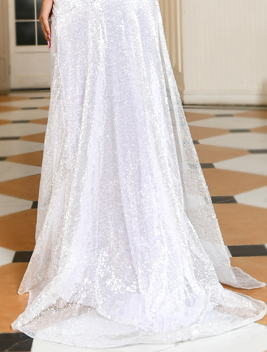 Wholesale  Sheath / Column Evening Gown Convertible Dress Prom Sweep / Brush Train Short Sleeve Off Shoulder Satin with Sequin