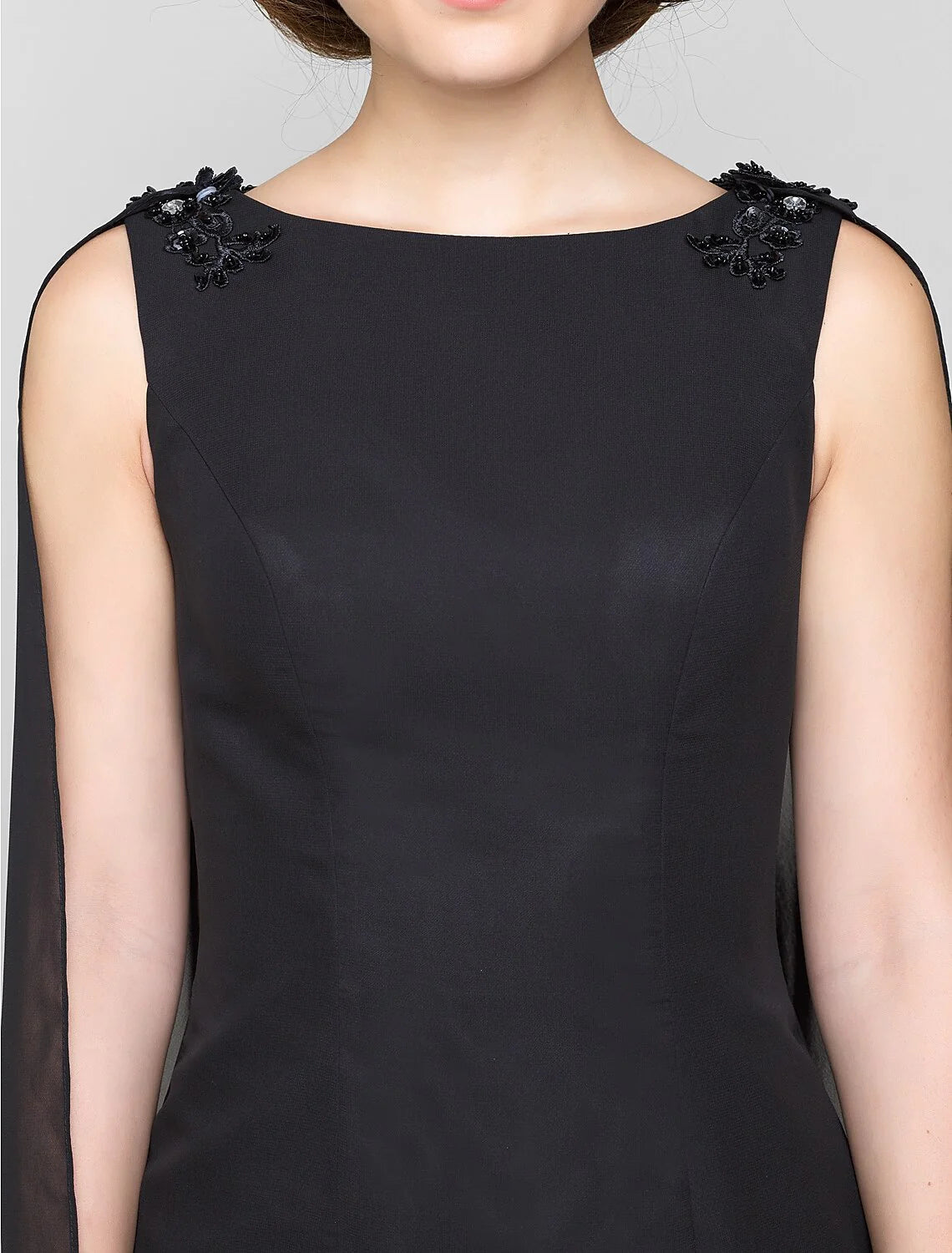 Wholesale Sheath / Column Mother of the Bride Dress Wrap Included Bateau Neck Knee Length Chiffon Sleeveless yes with Crystals