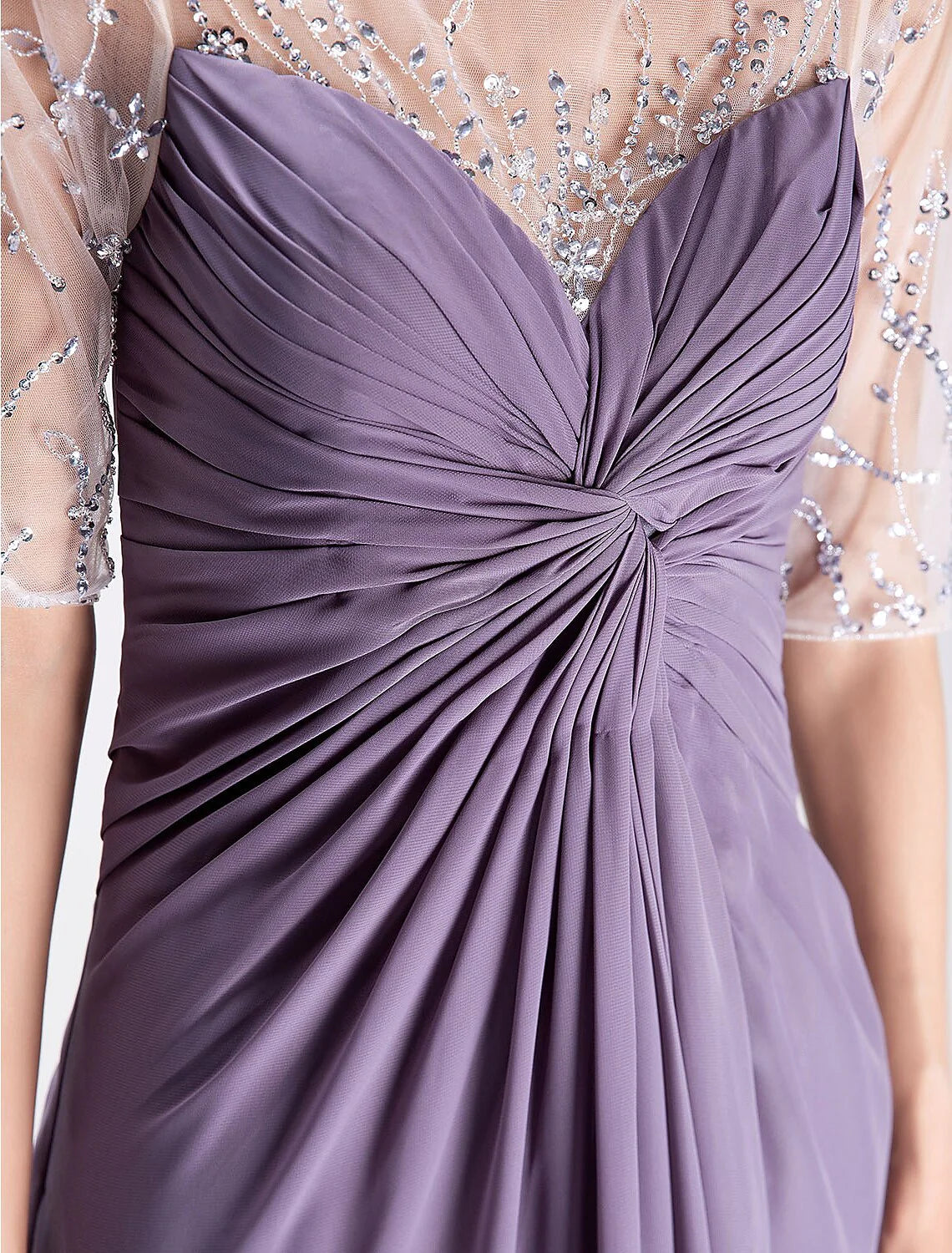 Wholesale A-Line Mother of the Bride Dress Elegant Scoop Neck Floor Length Chiffon Half Sleeve No with Criss Cross Beading