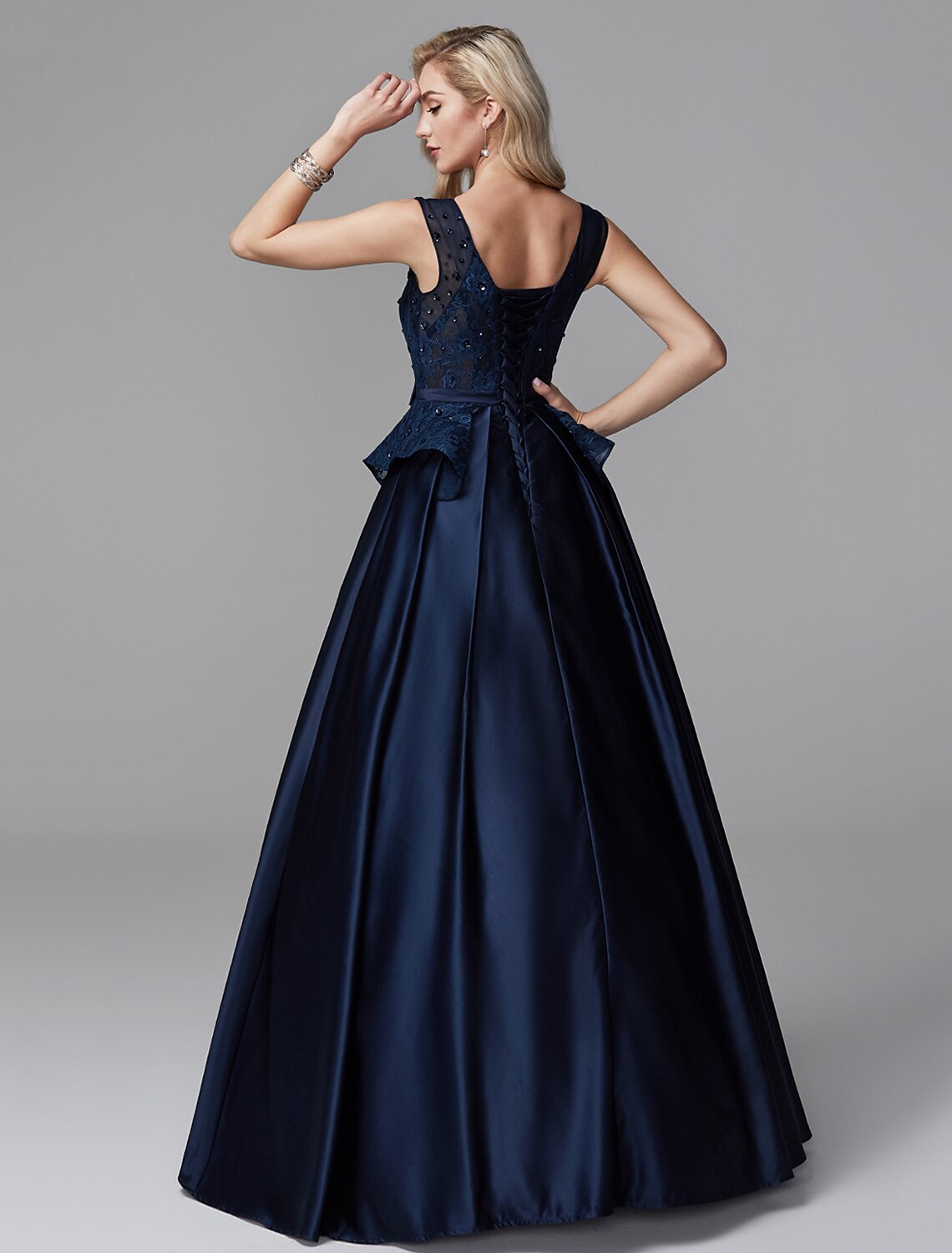 Wholesale Ball Gown Peplum Quinceanera Formal Evening Dress V Neck Sleeveless Floor Length Lace with Bow(s) Beading