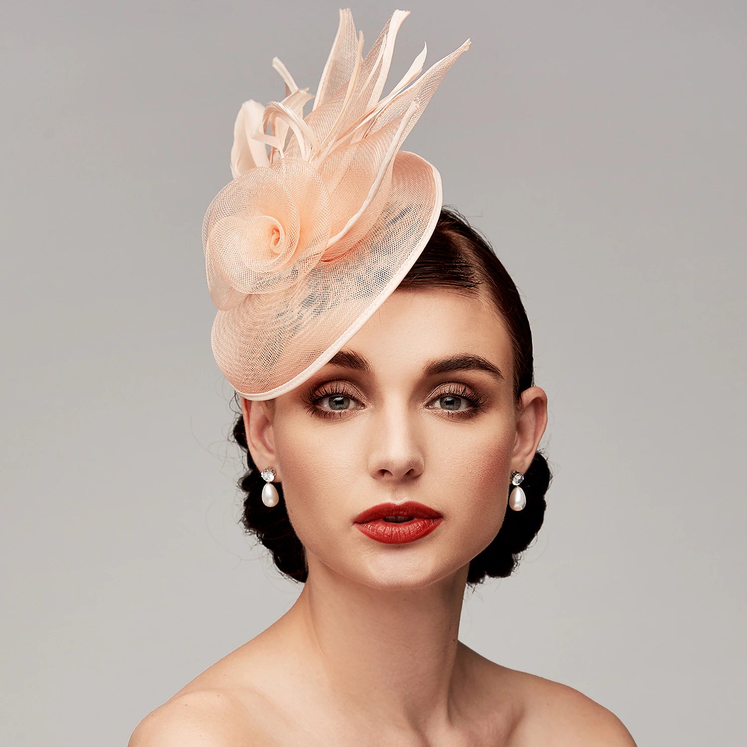 Wholesale Fascinators Feather Net Kentucky Derby Hat Fascinators Headpiece with Feather Floral Flower 1PC Wedding Horse Race Ladies Day Melbourne Cup Headpiece