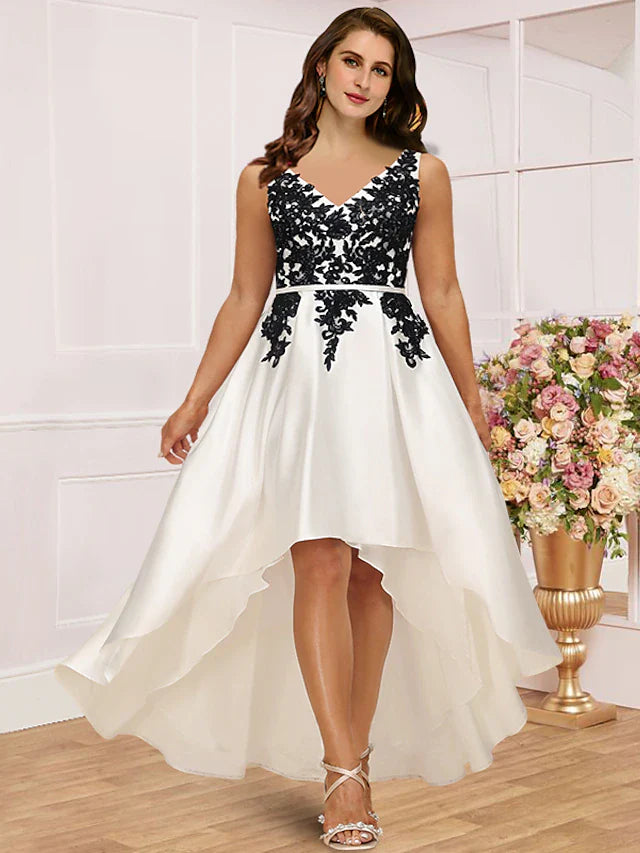 Wholesale Plus Size Curve Mother of the Bride Dress Wedding Guest Party Elegant V Neck Asymmetrical Satin Lace Sleeveless with Pleats