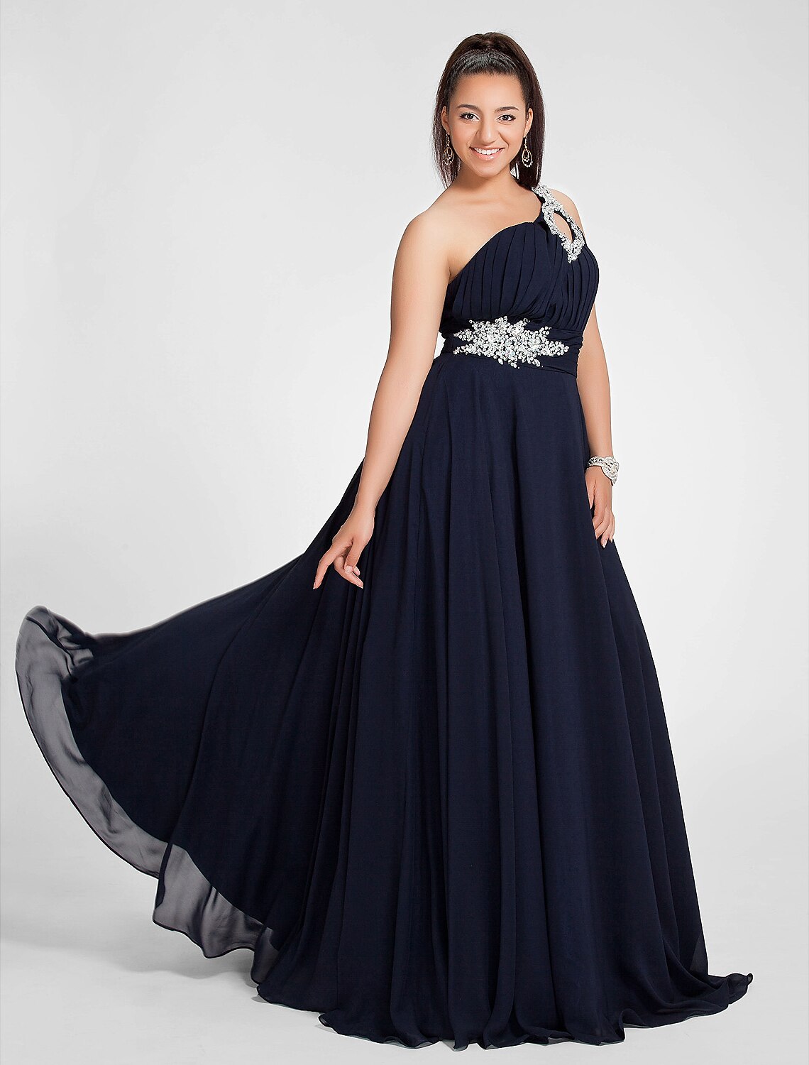Wholesale A-Line Cut Out Dress Wedding Guest Prom Sweep / Brush Train Sleeveless One Shoulder Chiffon with Ruched Beading