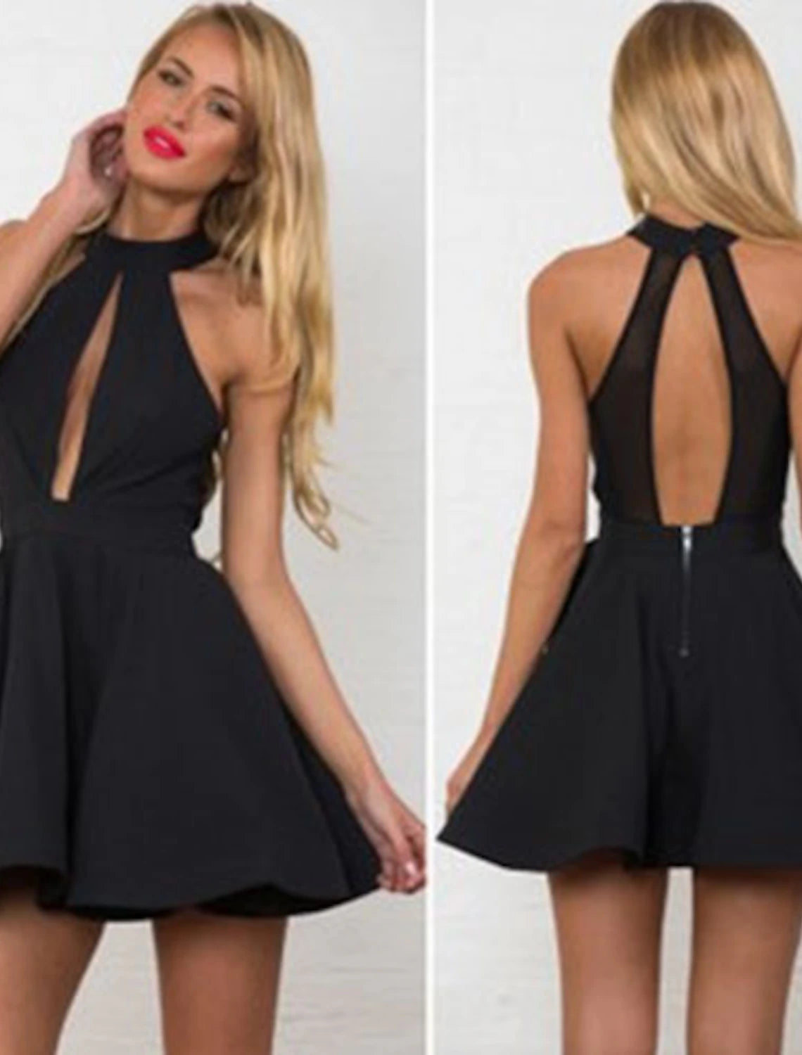 Wholesale A-Line Cocktail Dresses Little Black Dress Dress Homecoming Cocktail Party Short / Mini Sleeveless Halter Neck Stretch Fabric with Sleek