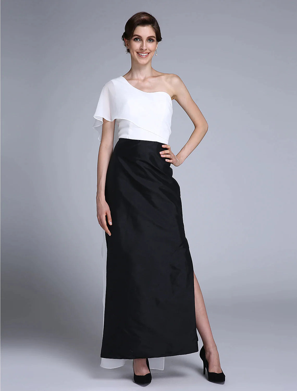 Wholesale Mermaid / Trumpet Mother of the Bride Dress Color Block One Shoulder Ankle Length Chiffon Sleeveless No with Split Front