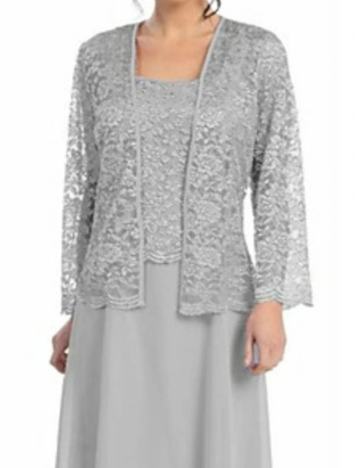 Wholesale A-Line Mother of the Bride Dress Plus Size Elegant Square Neck Tea Length Chiffon Lace Long Sleeve with Lace