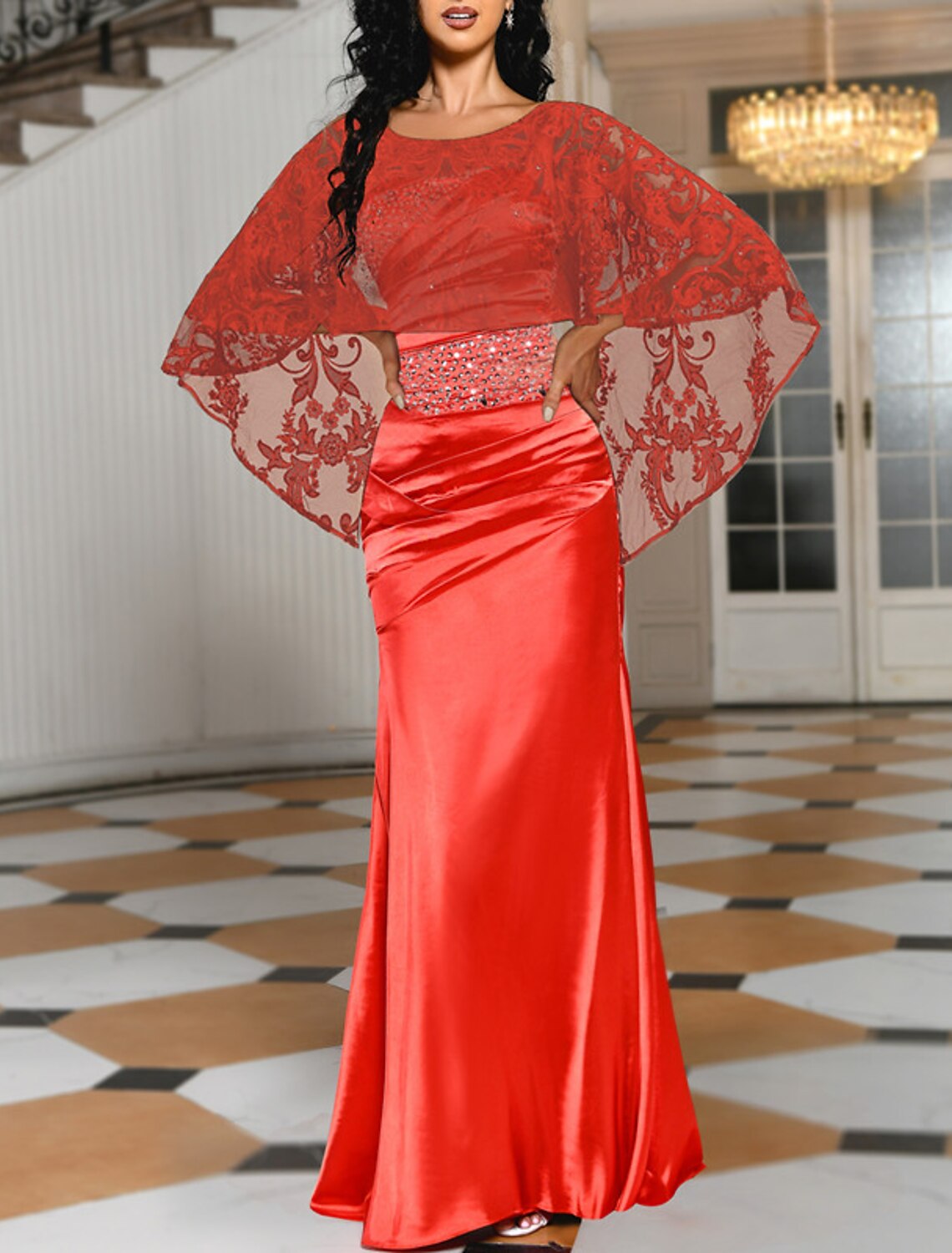 Wholesale Mermaid / Trumpet Evening Gown Sparkle & Shine Dress Formal Wedding Guest Floor Length Sleeveless Jewel Neck Charmeuse with Ruched Sequin