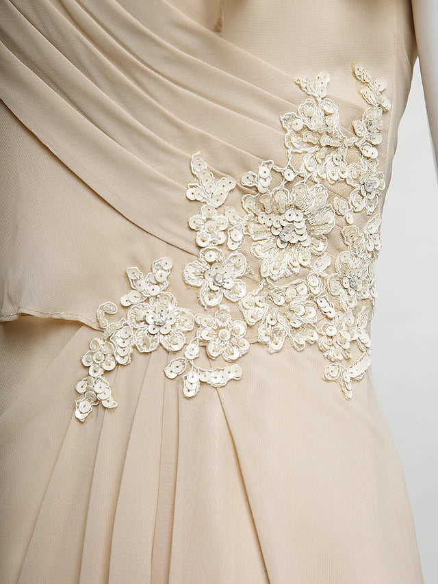 Wholesale Sheath / Column Mother of the Bride Dress Plus Size Elegant V Neck Floor Length Chiffon Sleeveless with Criss Cross Appliques