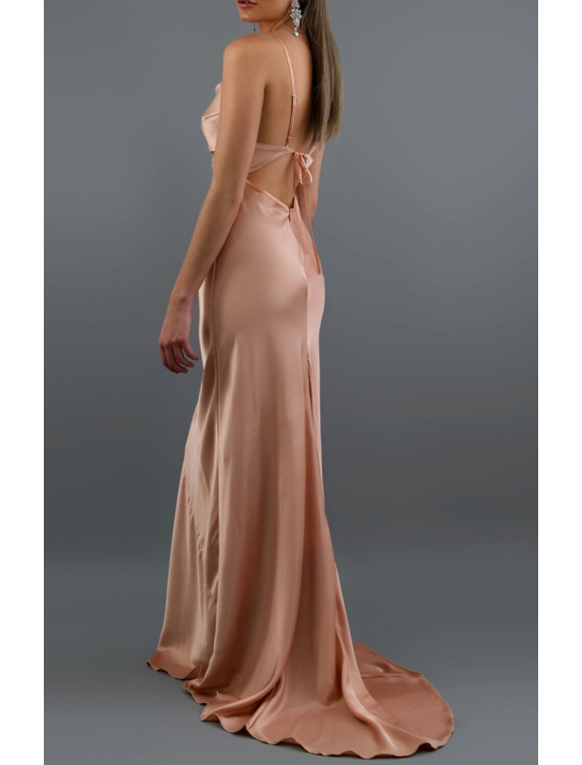 Wholesale Sheath / Column Bridesmaid Dress V Neck / Spaghetti Strap Sleeveless Beautiful Back Sweep / Brush Train Charmeuse with Bandage