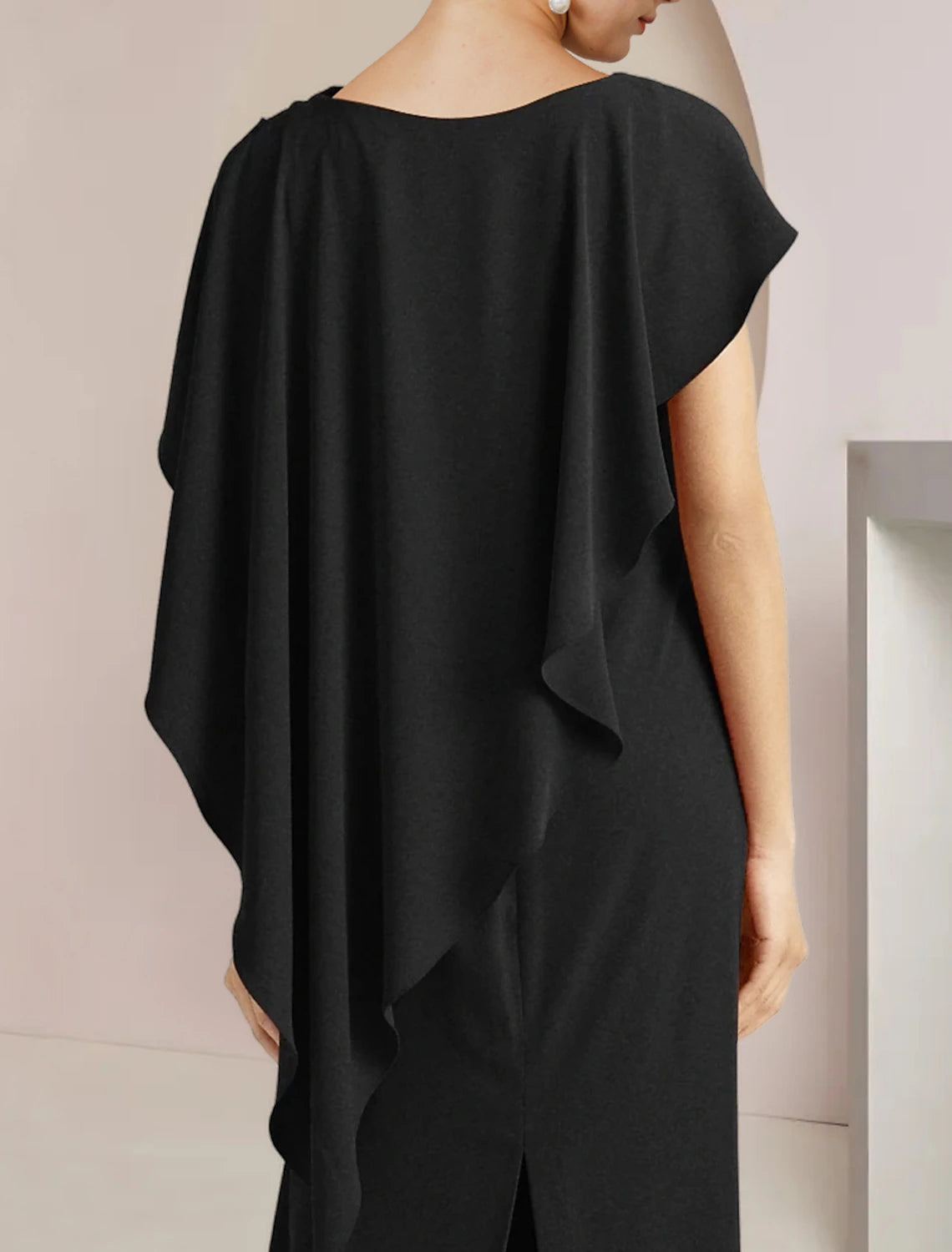 Wholesale  Sheath / Column Mother of the Bride Dress Formal Wedding Guest Elegant Scoop Neck Floor Length Stretch Fabric Sleeveless with Split Front