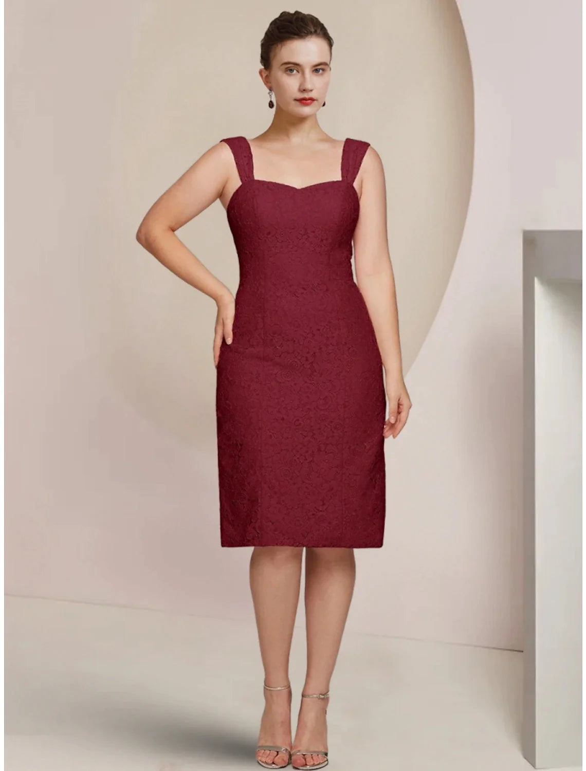 Wholesale A-Line Mother of the Bride Dress Wedding Guest Elegant Petite Square Neck Knee Length Chiffon Long Sleeve with Ruching Solid Color