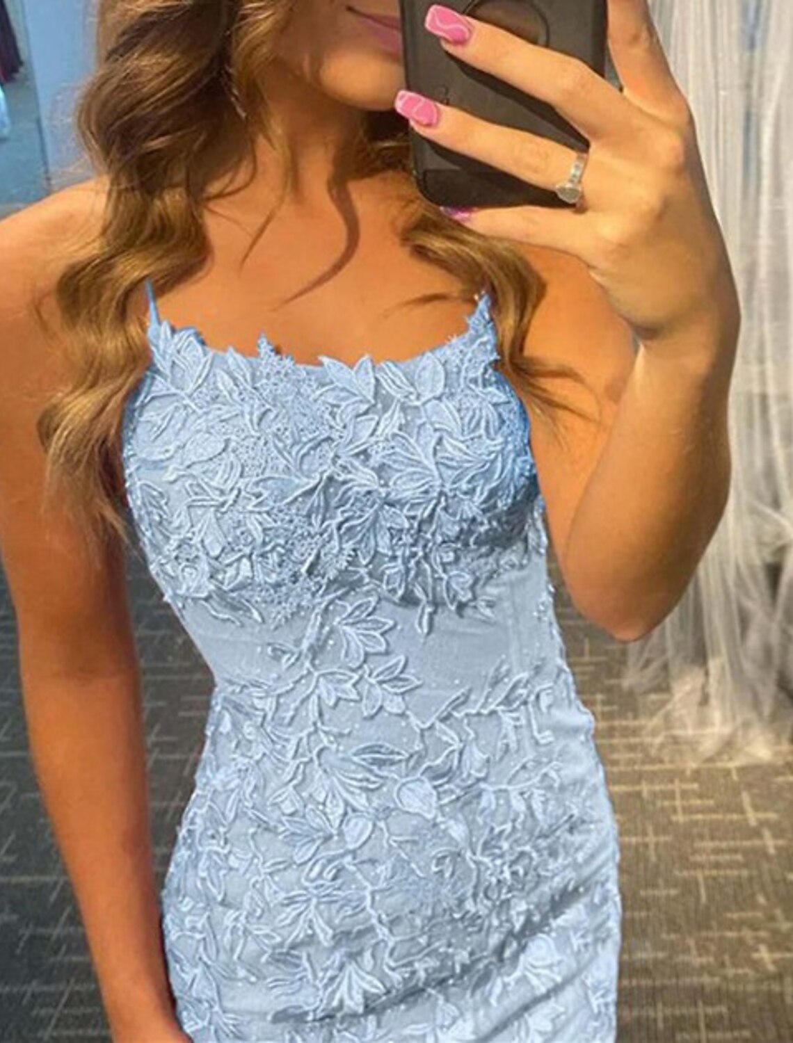 Wholesale Sheath / Column Homecoming Dresses Princess Dress Birthday Short / Mini Sleeveless Spaghetti Strap Tulle with Appliques