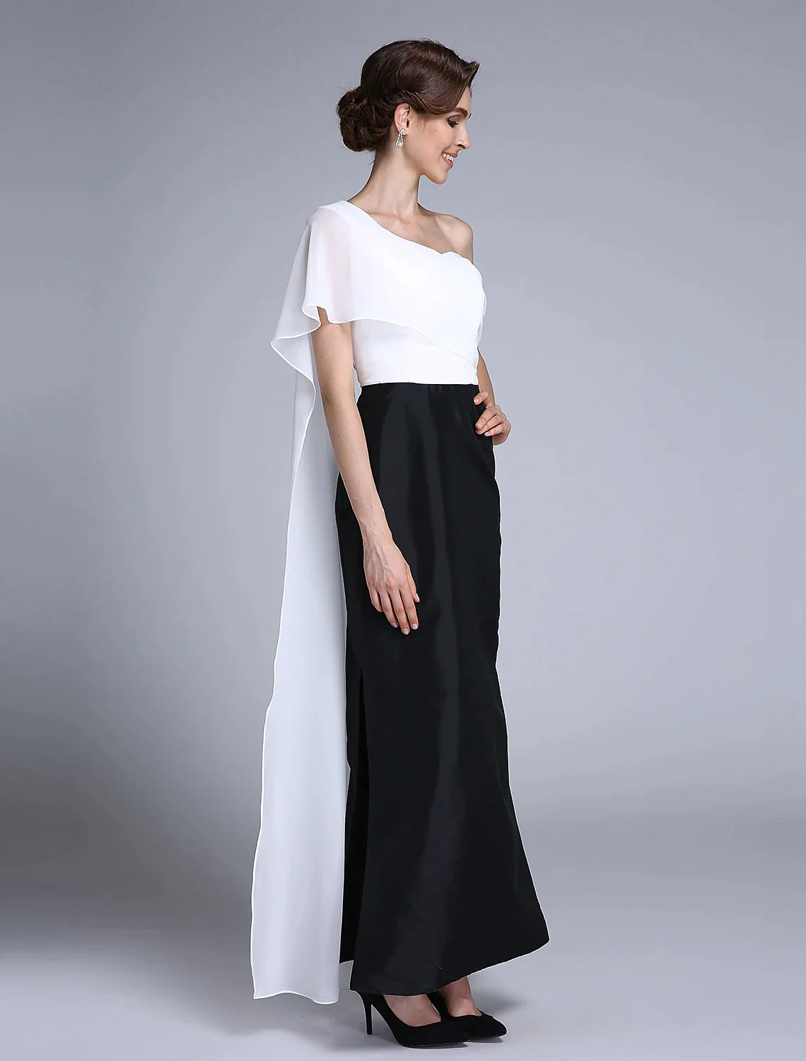 Wholesale Mermaid / Trumpet Mother of the Bride Dress Color Block One Shoulder Ankle Length Chiffon Sleeveless No with Split Front