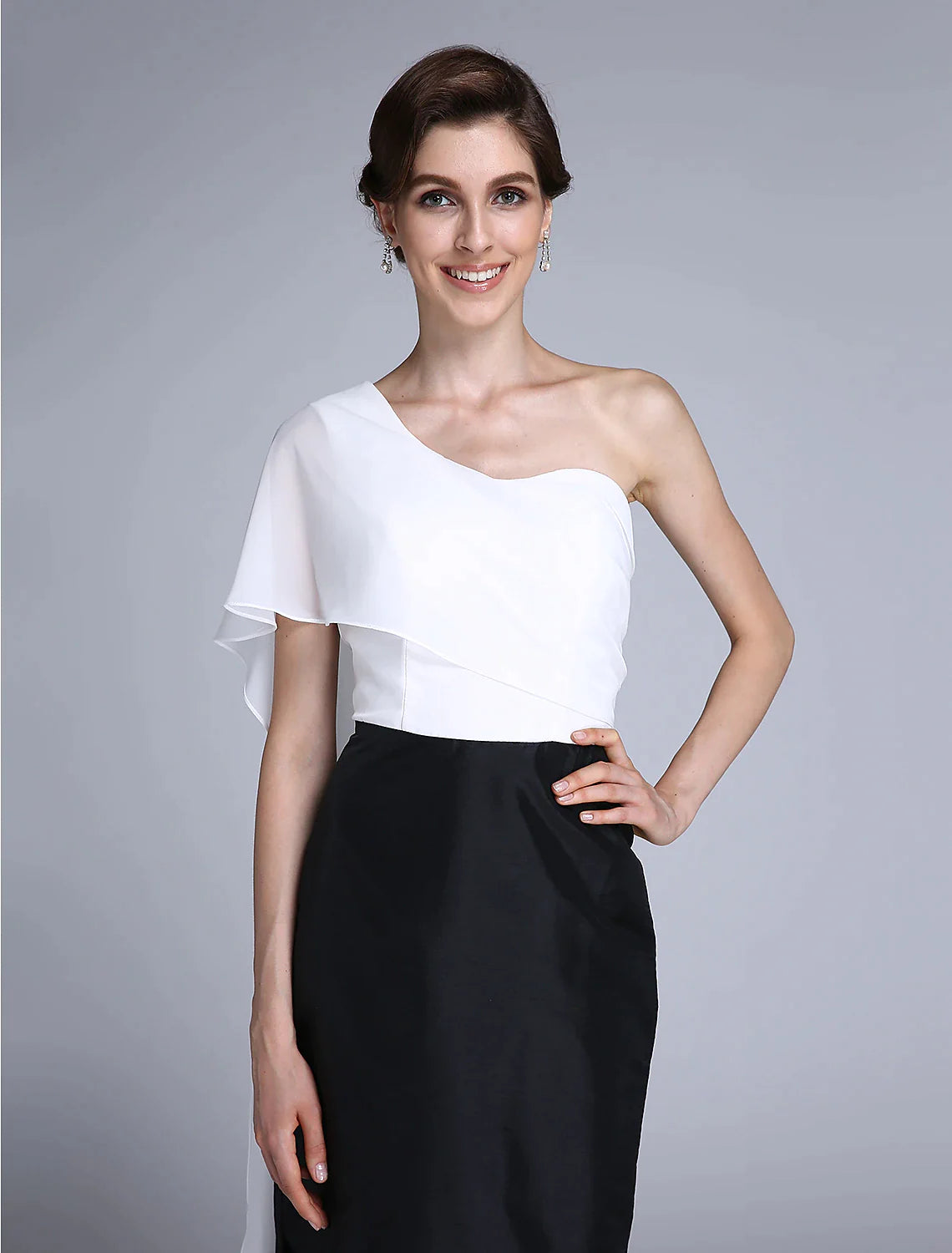 Wholesale Mermaid / Trumpet Mother of the Bride Dress Color Block One Shoulder Ankle Length Chiffon Sleeveless No with Split Front