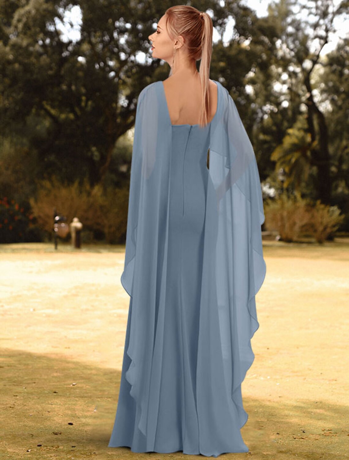 Wholesale Sheath / Column Evening Gown Empire Dress Engagement Formal Evening Floor Length 3/4 Length Sleeve Jewel Neck Chiffon with Sleek