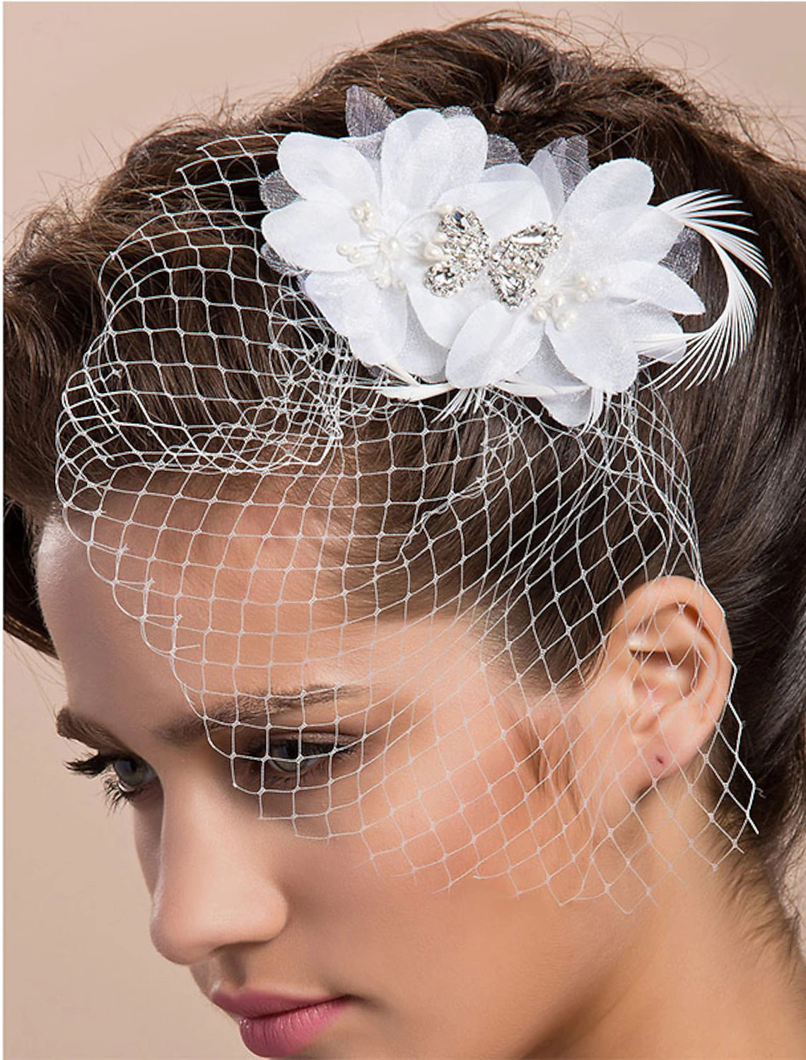 Wholesale Net Blusher Veils / Wedding Fascinators / Headwear with Floral 1pc Special Occasion / Party / Evening / Party / Cocktail Headpiece