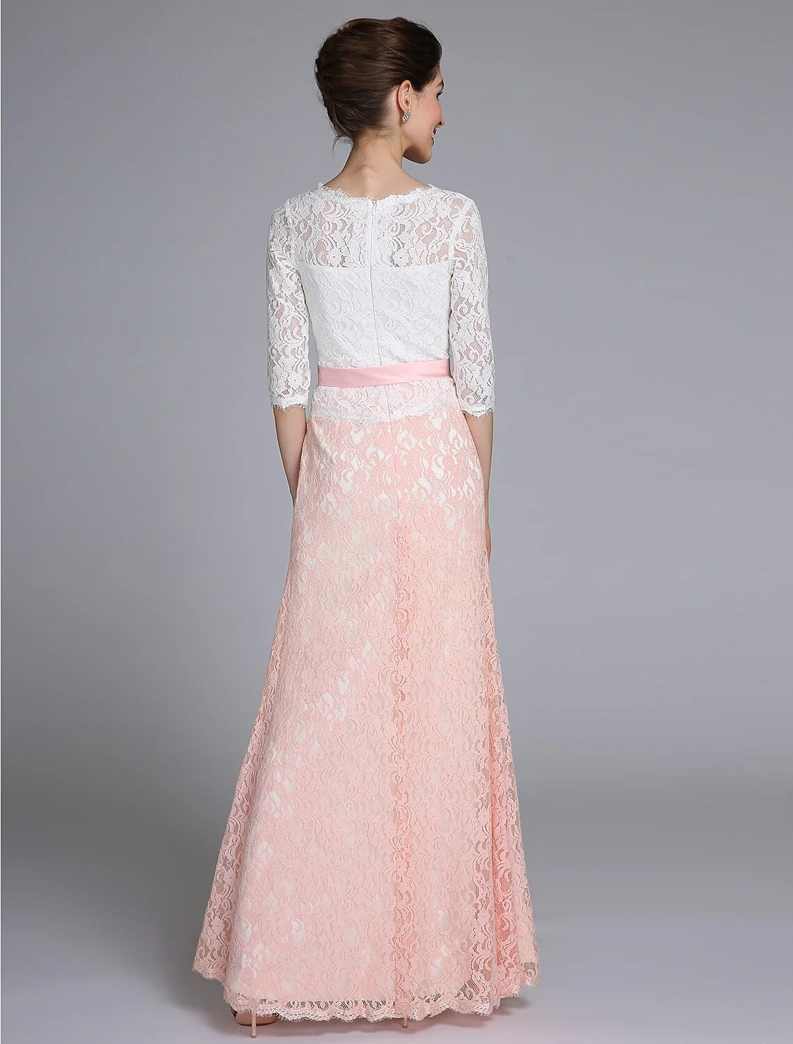 Wholesale Mermaid / Trumpet Mother of the Bride Dress Color Block Jewel Neck Floor Length Lace Half Sleeve No with Sash / Ribbon