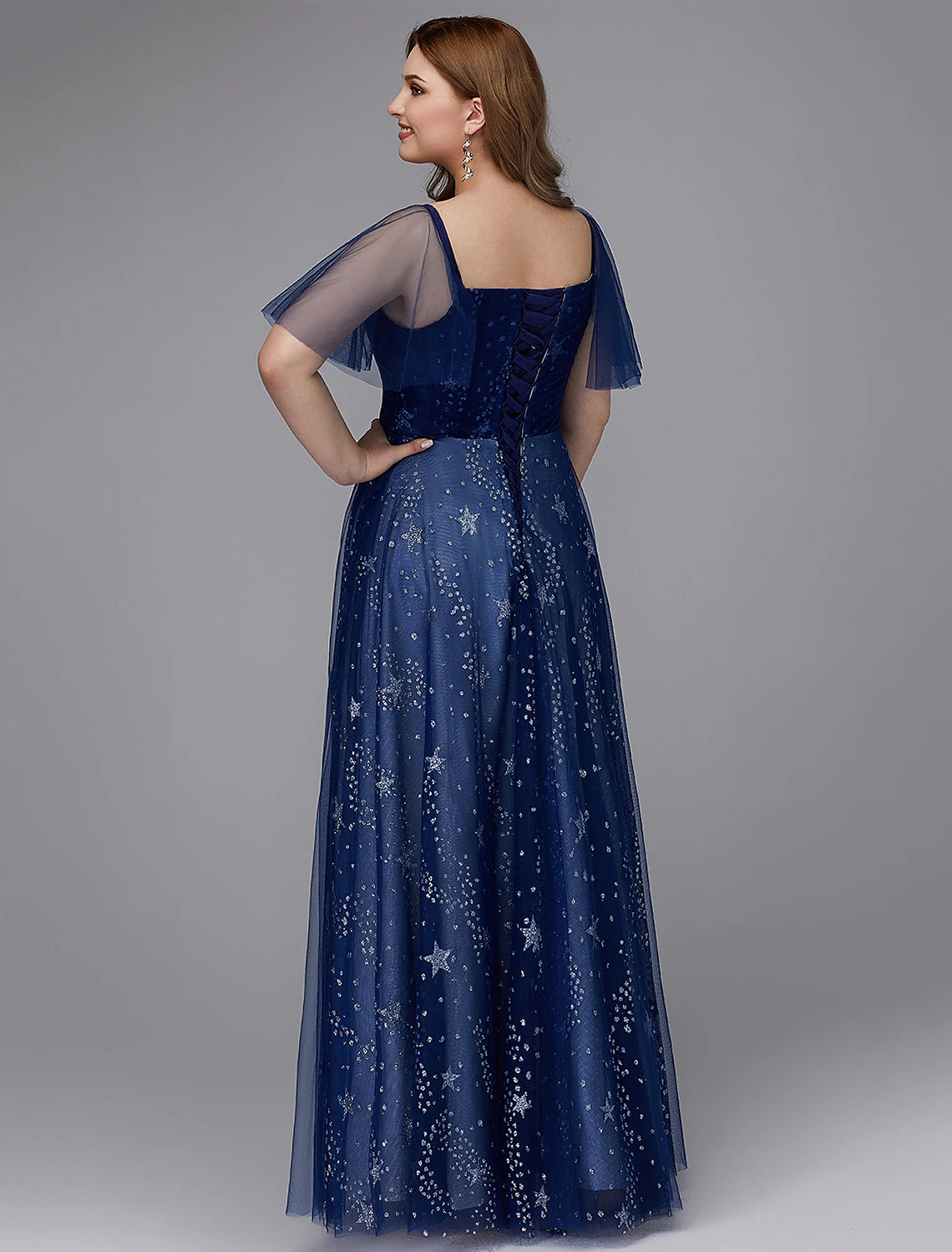 Wholesale  A-Line Plus Size Dress Prom Formal Evening Floor Length Short Sleeve Sweetheart Tulle Lace-up with Beading Pattern / Print