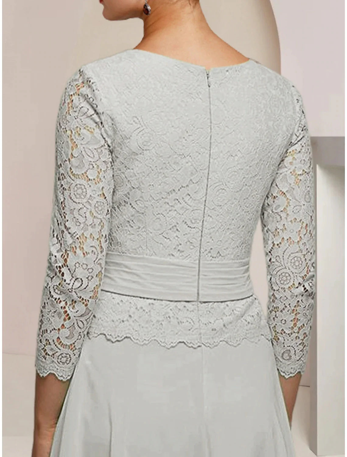 Wholesale A-Line Mother of the Bride Dress Wedding Guest Elegant Jewel Neck Ankle Length Chiffon Long Sleeve with Lace Pleats Appliques