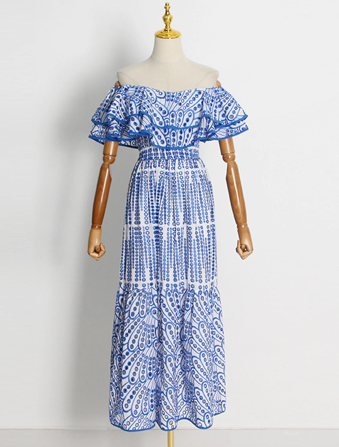 Wholesale A-Line Wedding Guest Dresses Casual Dress Holiday Summer Ankle Length Short Sleeve Off Shoulder Polyester with Ruffles Embroidery