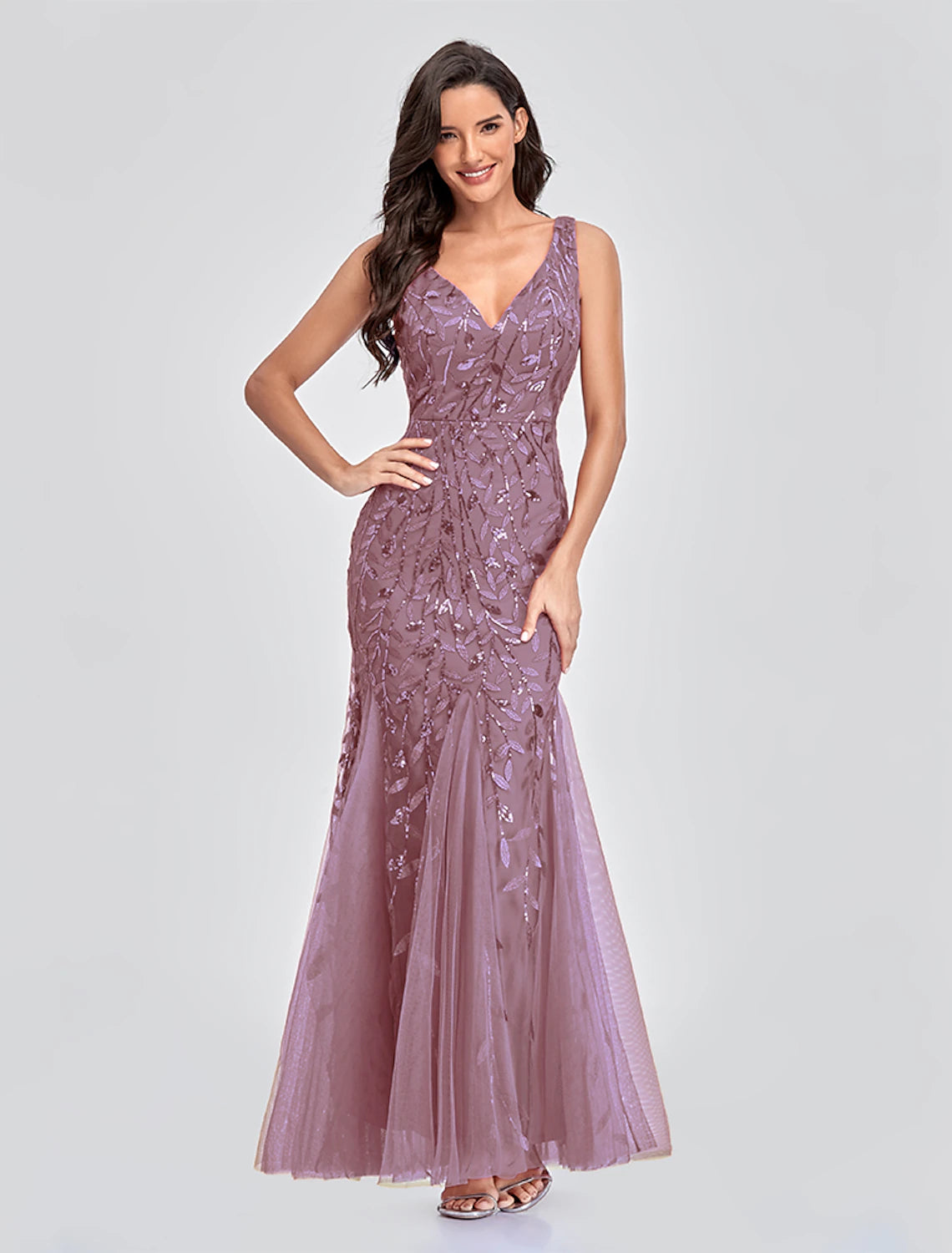 Wholesale Mermaid / Trumpet Evening Gown Empire Dress Party Wear Formal Evening Floor Length Sleeveless V Neck Tulle V Back with Embroidery
