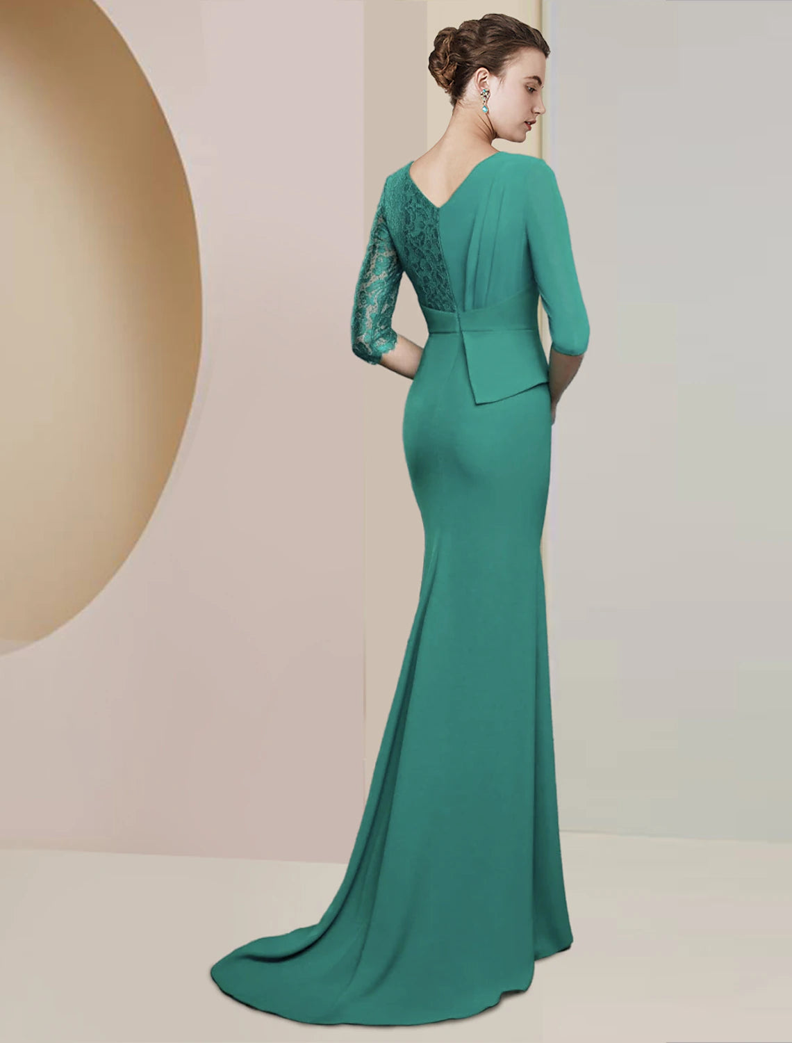 Wholesale Sheath / Column Mother of the Bride Dress Formal Wedding Guest Elegant Party V Neck Floor Length Chiffon Lace Half Sleeve with Ruching