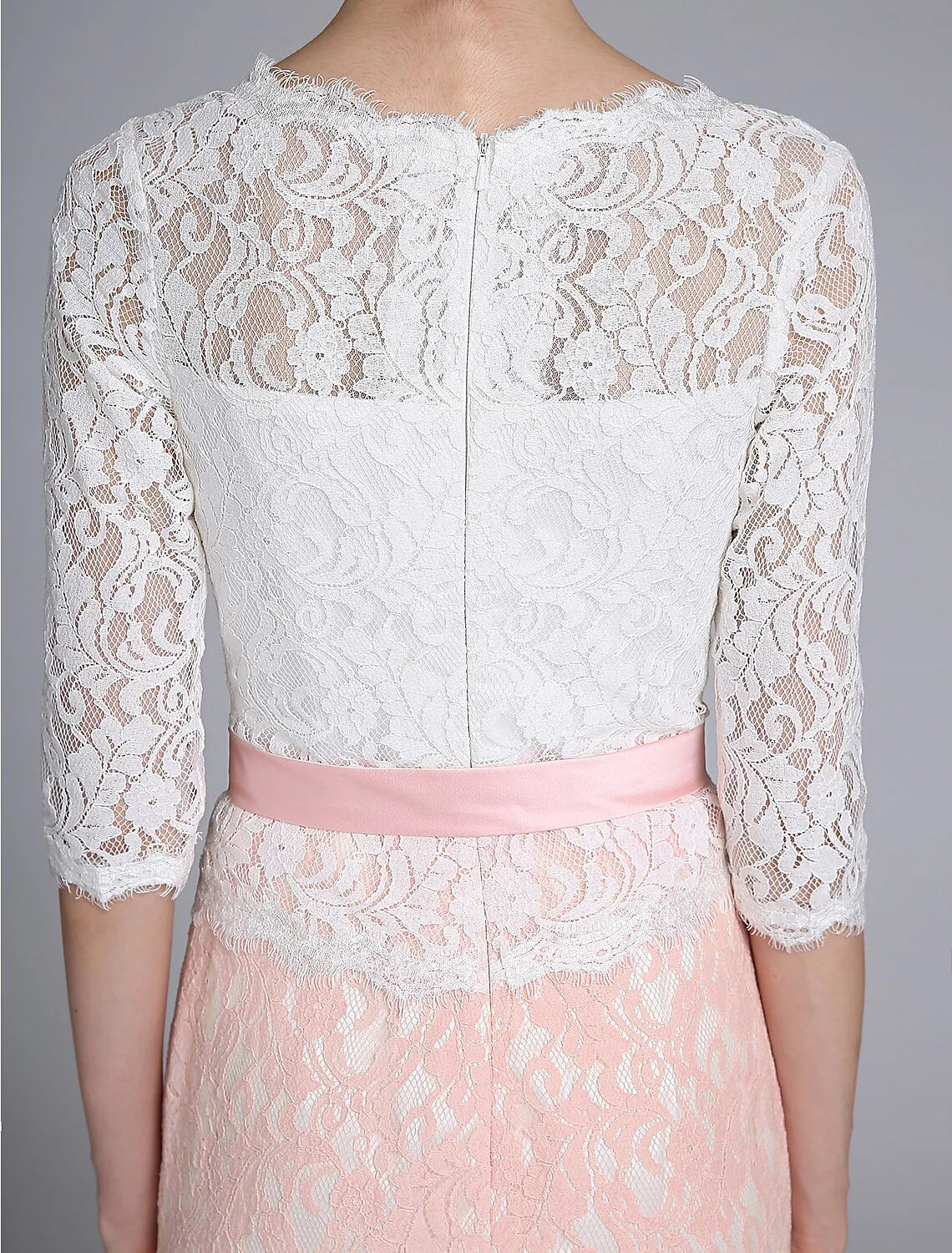 Wholesale Mermaid / Trumpet Mother of the Bride Dress Color Block Jewel Neck Floor Length Lace Half Sleeve No with Sash / Ribbon