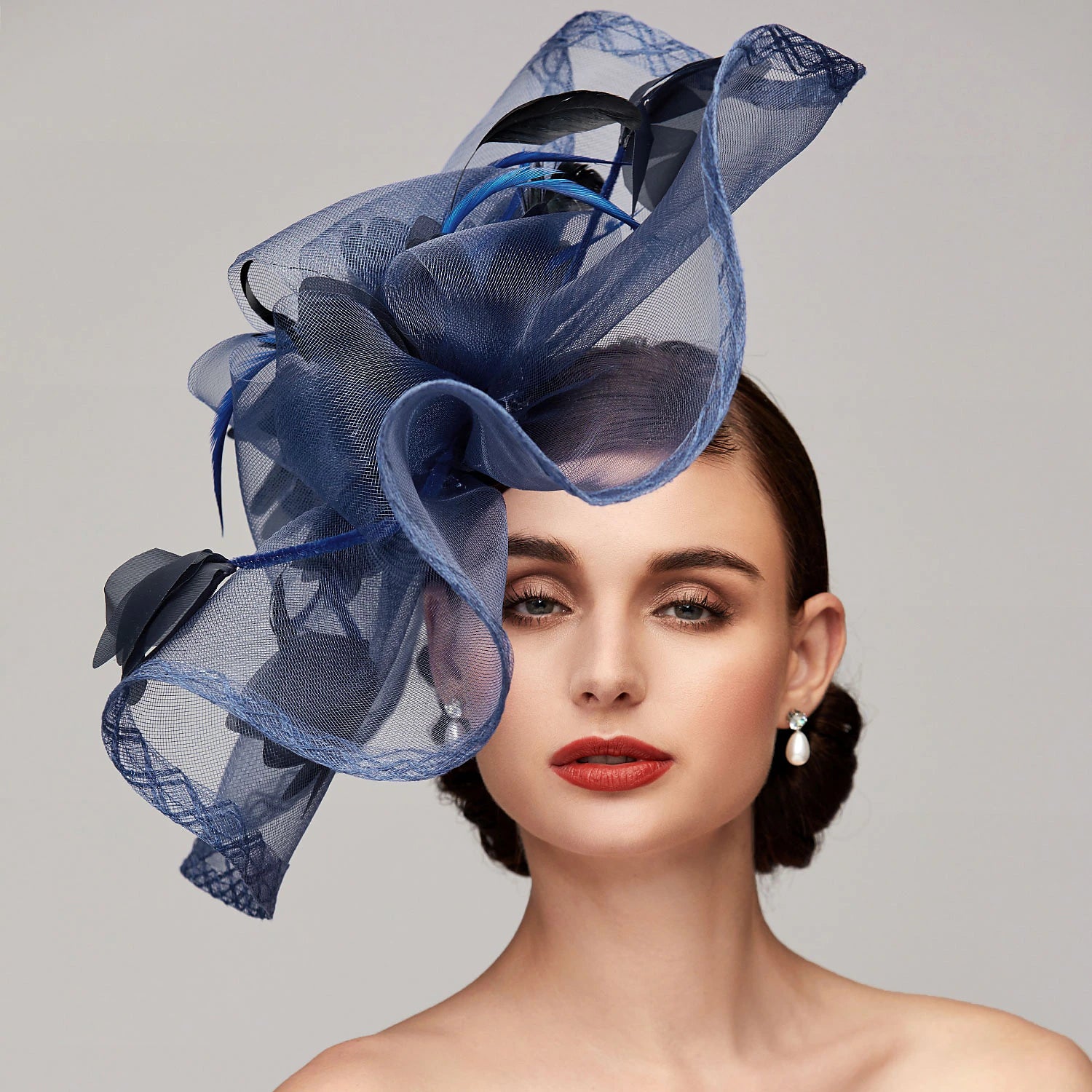 Wholesale Flowers Feather Net Kentucky Derby Hat Fascinators Headpiece with Feather Floral 1PC Horse Race Ladies Day Melbourne Cup Headpiece