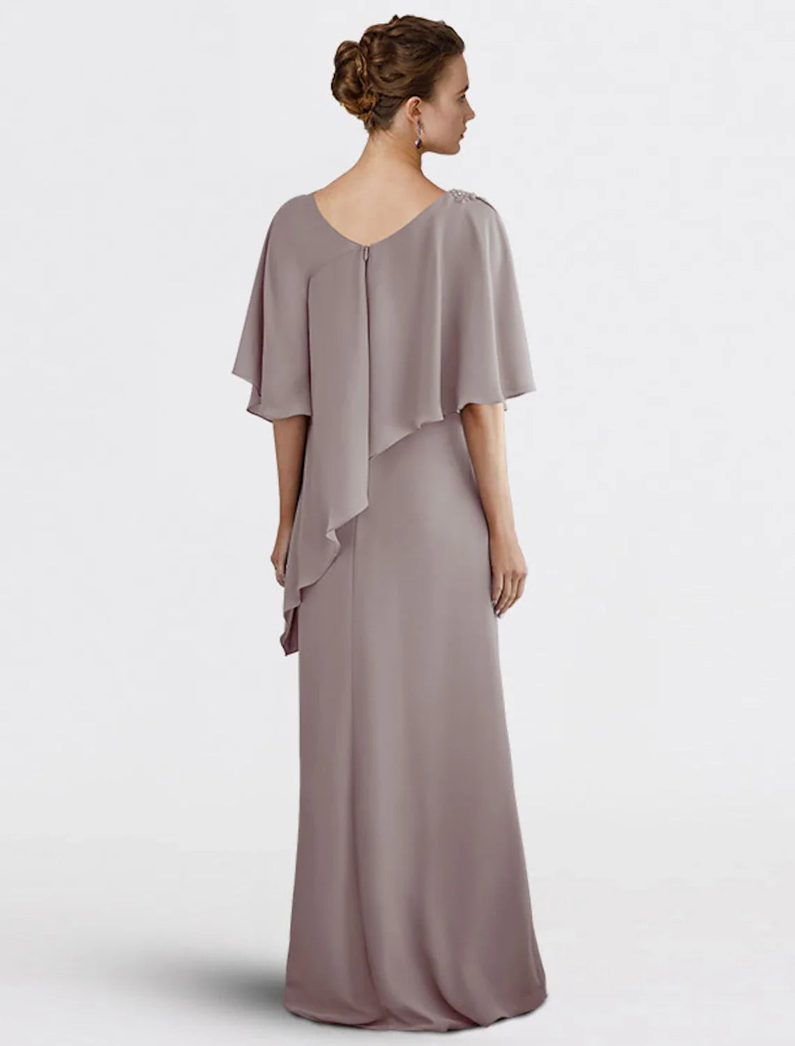 Wholesale Sheath / Column Mother of the Bride Dress Wedding Guest Plus Size Elegant V Neck Floor Length Chiffon Half Sleeve with Beading Fall