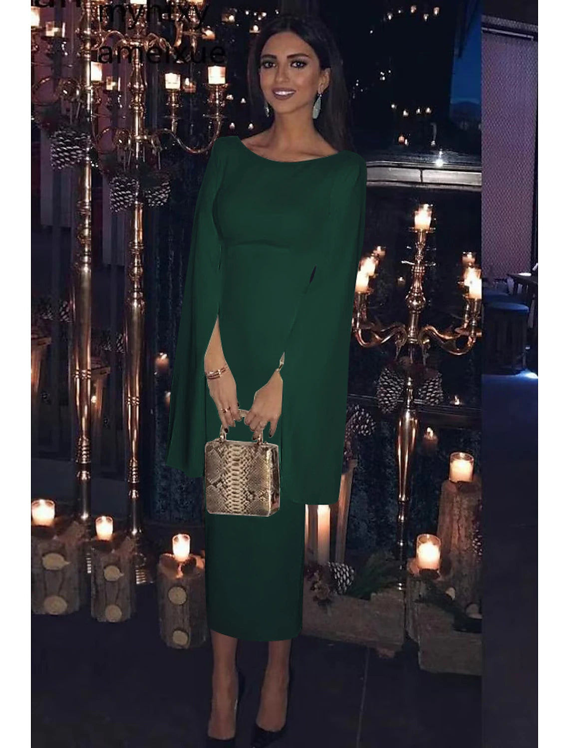 Wholesale Sheath / Column Cocktail Dresses Party Dress Wedding Guest Holiday Tea Length Long Sleeve Jewel Neck Fall Wedding Guest Jersey Backless with Sleek Pure Color