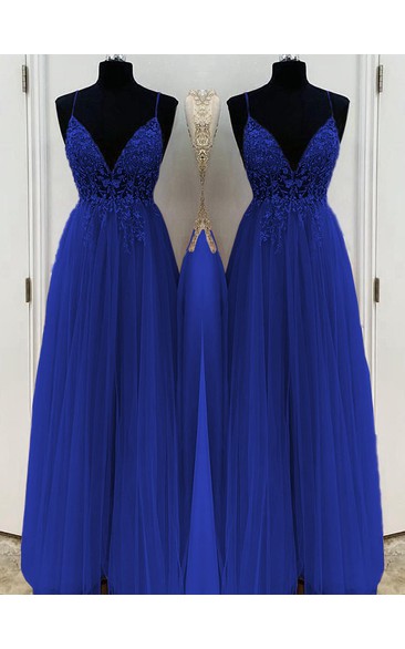 TingPo Wholesale Elegant A-Line/Elegant Beading Tulle Spaghetti Straps Sleeveless Floor-Length Prom Dresses
