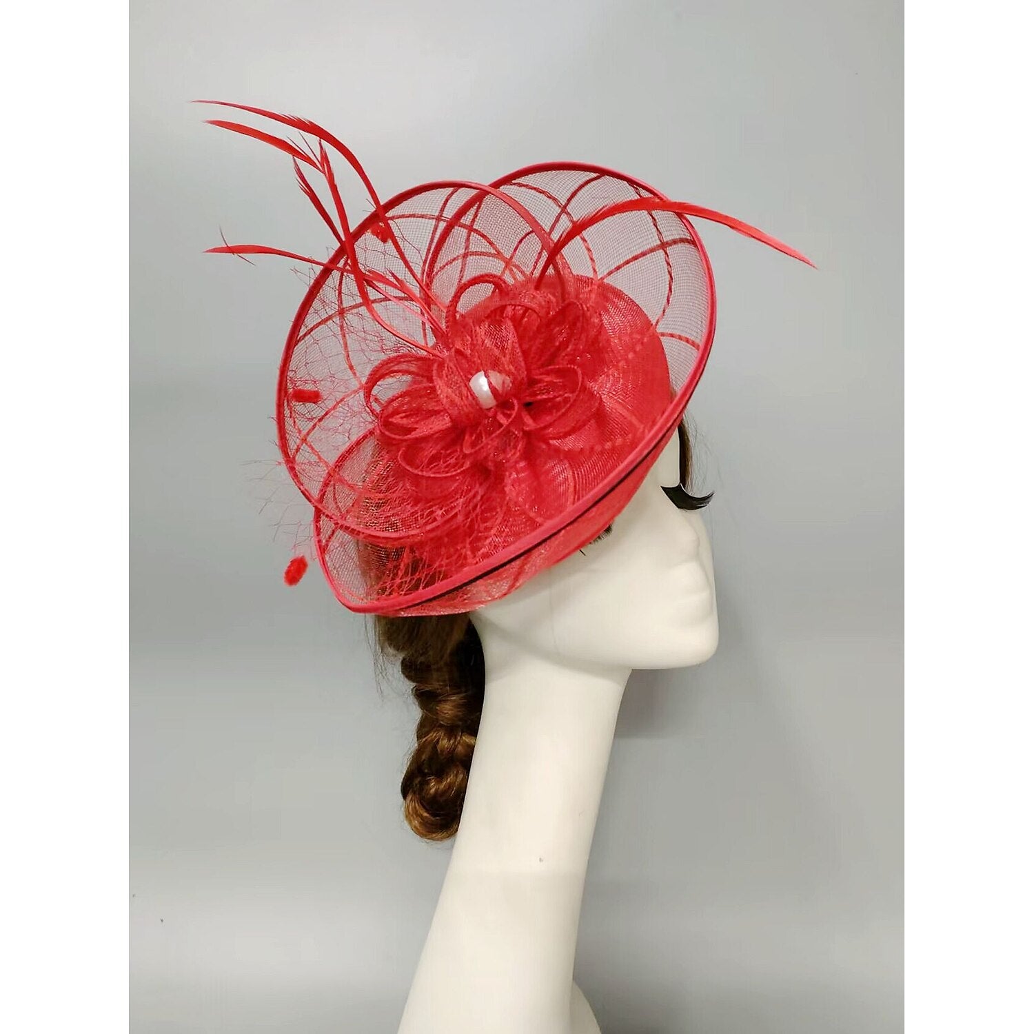 Wholesale Fascinators Kentucky Derby Hat Headwear Headpiece Pearl Feathers Veil Hat Wedding Ladies Day Cocktail Royal Astcot With Feather Pearl Headpiece Headwear