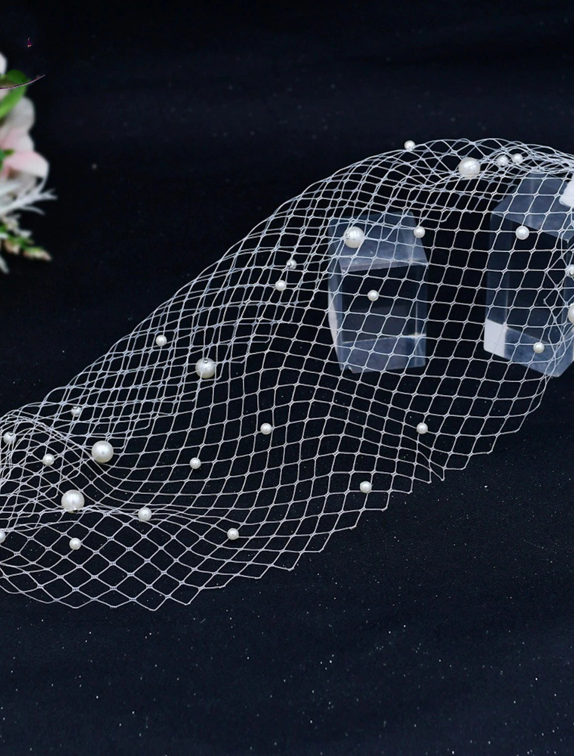 Wholesale One-tier Pearls / European Style Wedding Veil Blusher Veils / Birdcage Veils with Faux Pearl Tulle