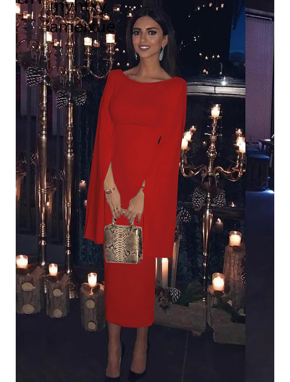 Wholesale Sheath / Column Cocktail Dresses Party Dress Wedding Guest Holiday Tea Length Long Sleeve Jewel Neck Fall Wedding Guest Jersey Backless with Sleek Pure Color