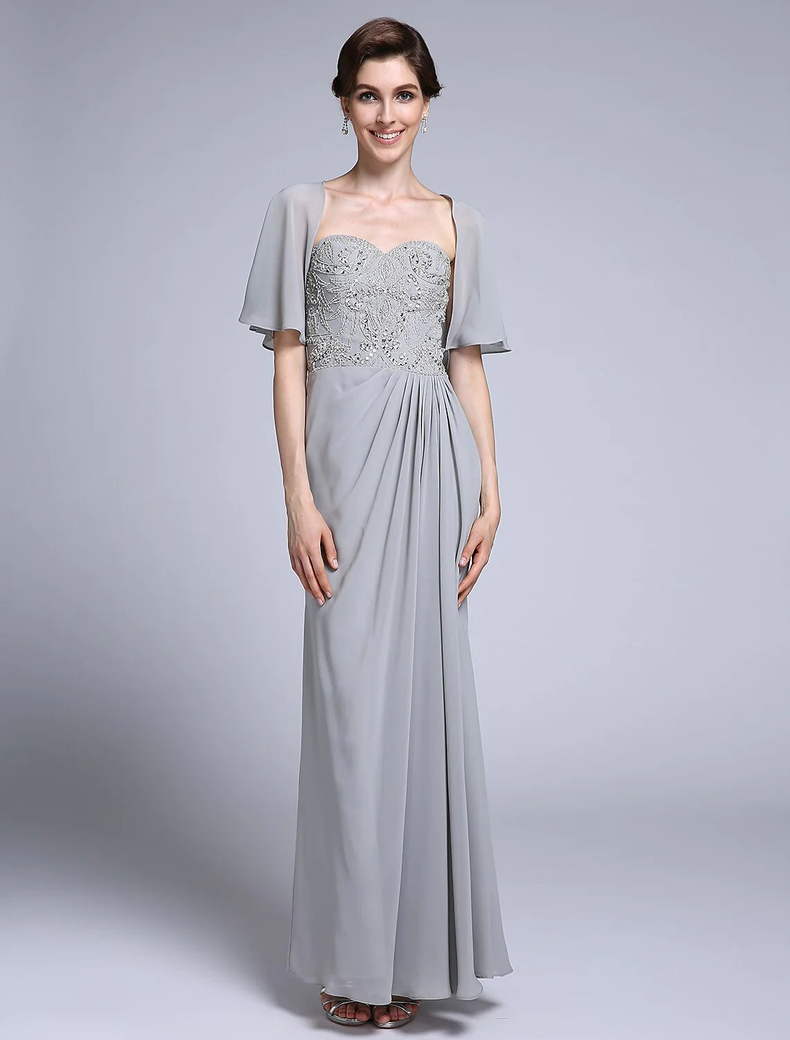 Wholesale Sheath / Column Mother of the Bride Dress Convertible Dress Sweetheart Ankle Length Chiffon Half Sleeve No with Sequin Side Draping