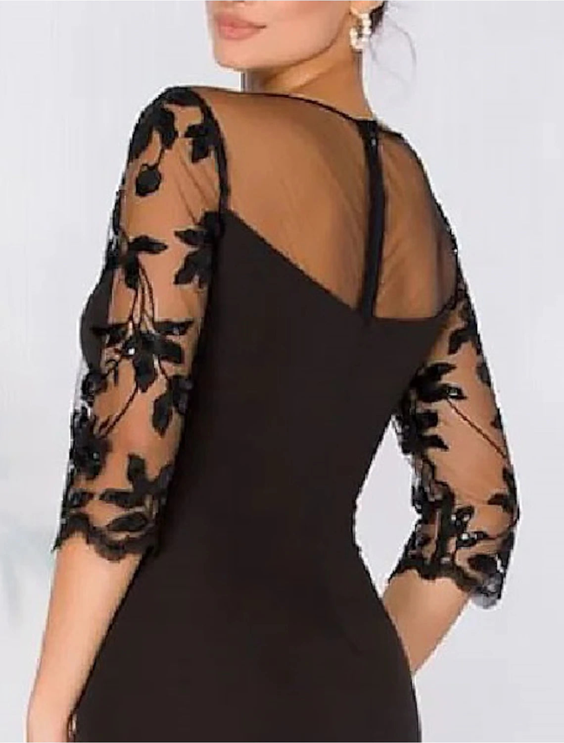 Wholesale A-Line Cocktail Dresses Black Dress Dress Wedding Guest Fall Asymmetrical 3/4 Length Sleeve Jewel Neck Satin with Bow(s) Beading Appliques