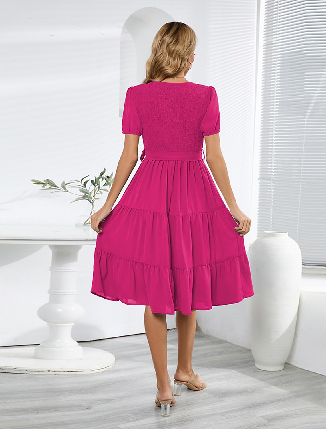 Wholesale A-Line Cocktail Dresses Party Dress Cocktail Party Knee Length Short Sleeve Jewel Neck Belt / Sash Spandex with Pleats Ruched