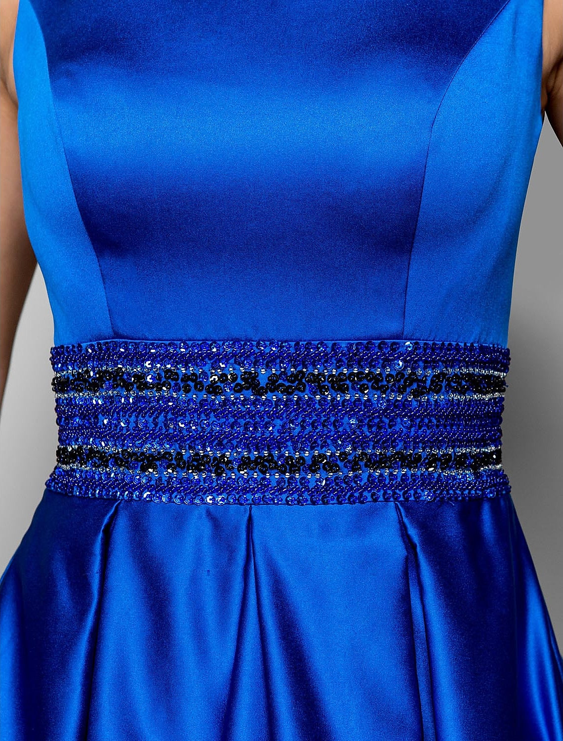 Wholesale  A-Line Elegant Dress Wedding Guest Prom Floor Length Sleeveless Boat Neck Pocket Satin with Pleats Beading