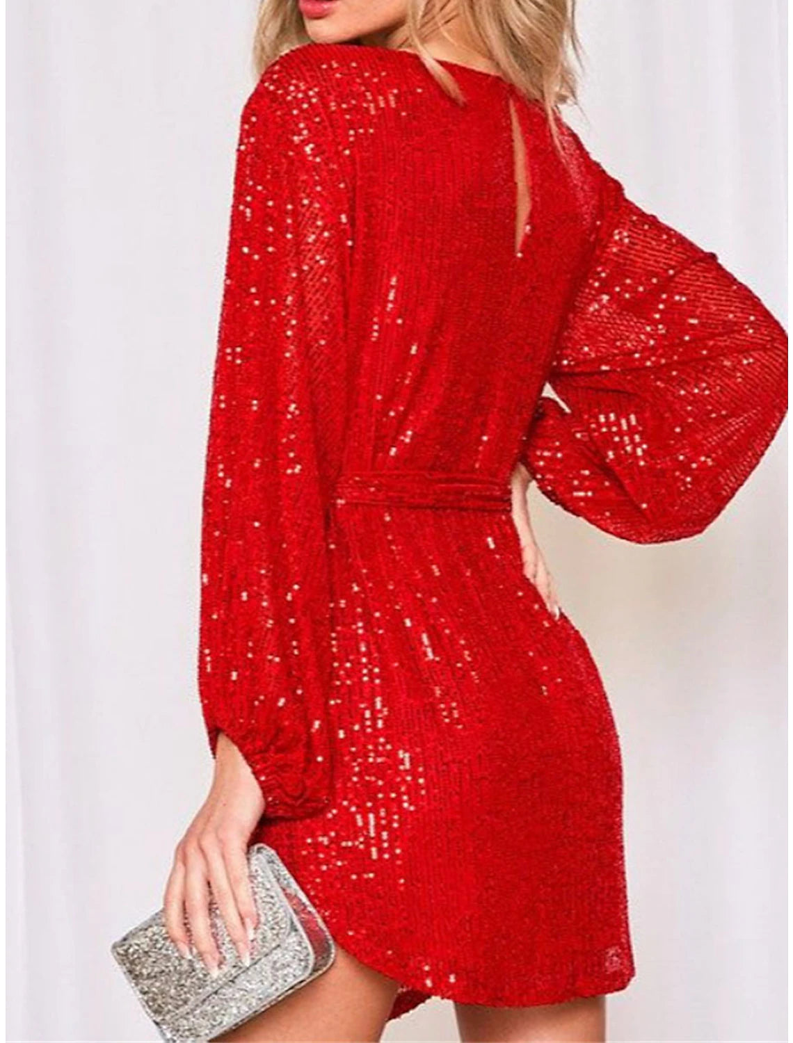 Wholesale Women's Gold Sequin Dress Party Dress New Year's Eve Dress Sparkly Dress Black Dress Homecoming Cocktail Dress Mini Dress Silver White Long Sleeve Sparkly Glitter Lace up Winter Dress